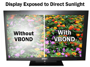 Сравнение обычного дисплея и дисплея с технологией VBOND в условиях прямого солнесного освещения