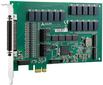 PCIe-7256. Плата PCIe с 16 релейными выводами с запоминанием и 16 изолированными цифровыми вводами