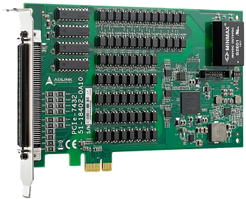 PCIe-7432. Плата PCIe с 32 изолированными цифровыми вводами, 32 изолированными цифровыми выводами, и высоким диапазоном ввода